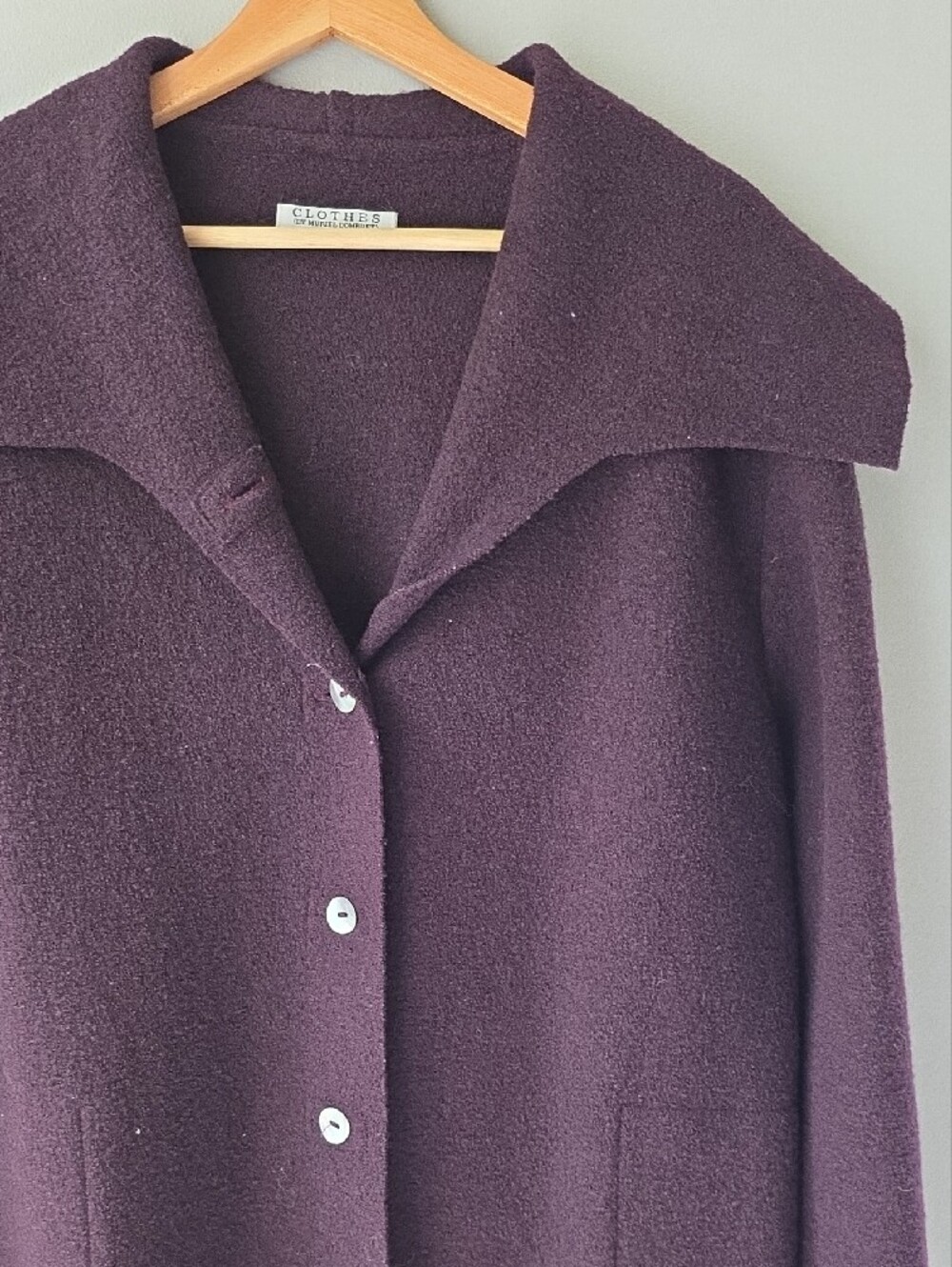 Muriel Dombret - Canadian Fashion Designer Wool Long Peacoat in Dark Plum - Picture 4 of 8